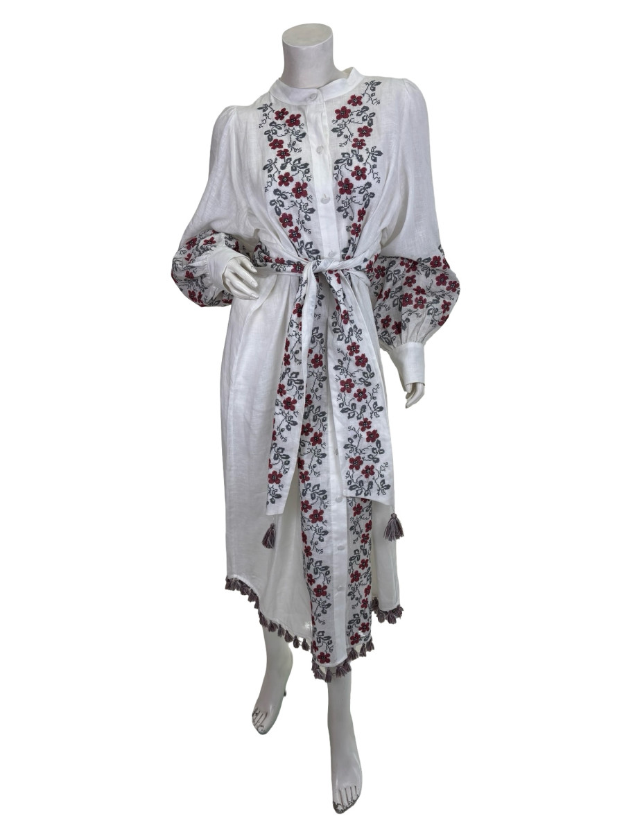 ZIMMERMANN Zimmermann Embroidered Floral Button Up Linen Dress
