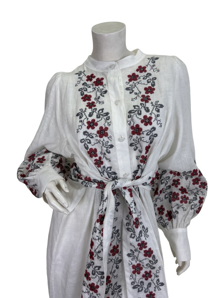 ZIMMERMANN Zimmermann Embroidered Floral Button Up Linen Dress