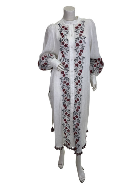 ZIMMERMANN Zimmermann Embroidered Floral Button Up Linen Dress