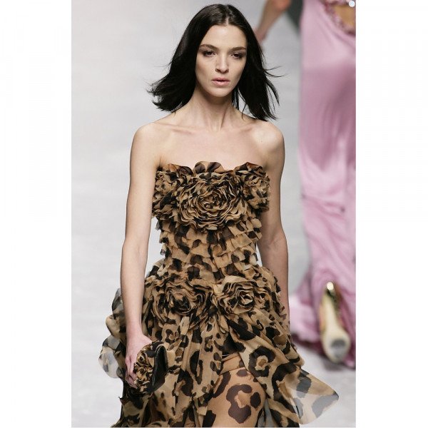 Blumarine Leopard Print Strapless Ruffle Dress