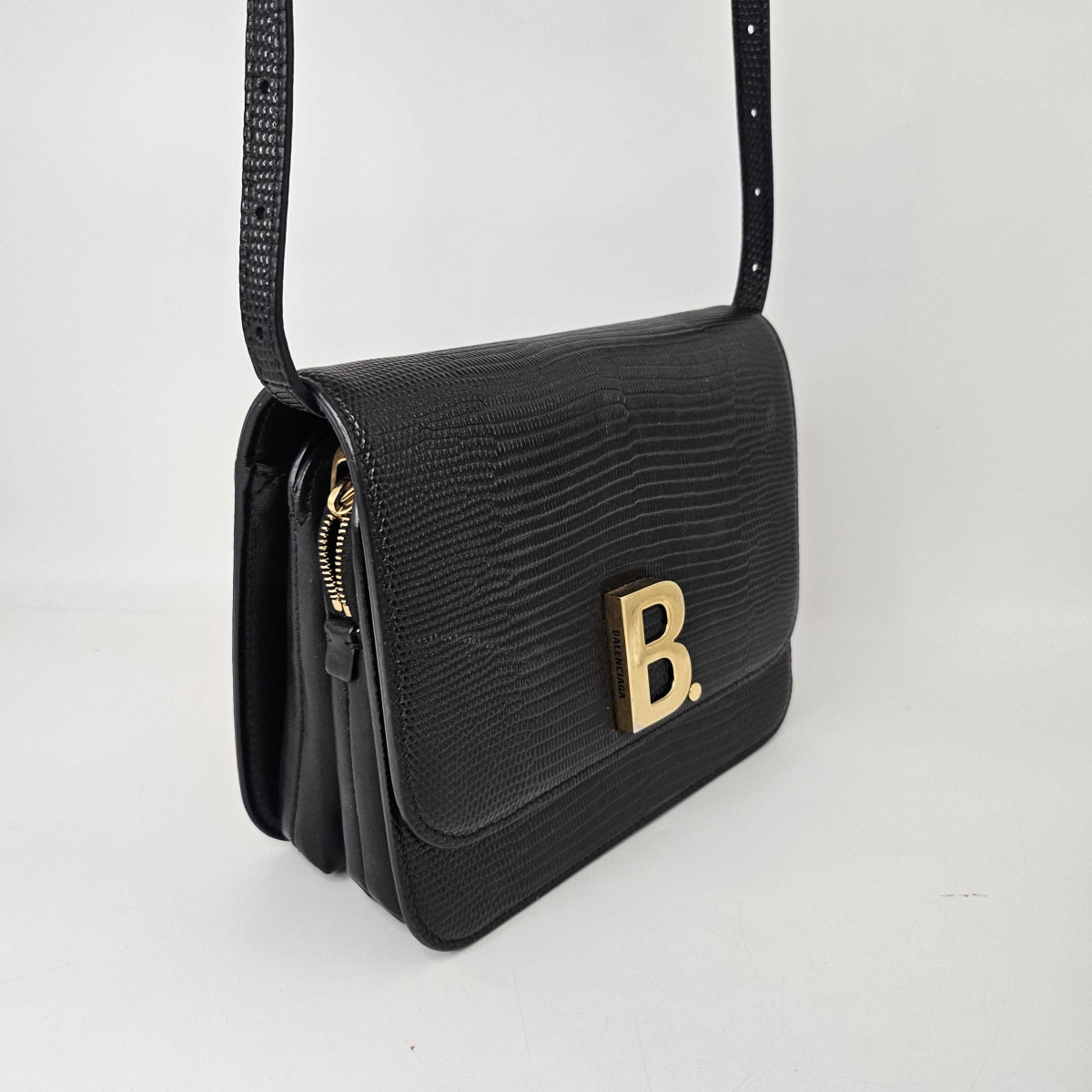Balenciaga B Small Cross-body Bag (Lizard in Black)