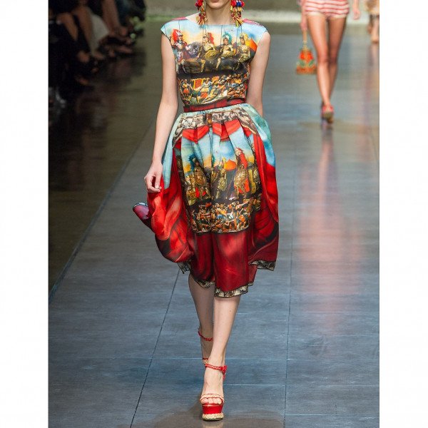 Rent Buy DOLCE GABBANA Roman Print Silk Dress MY WARDROBE HQ