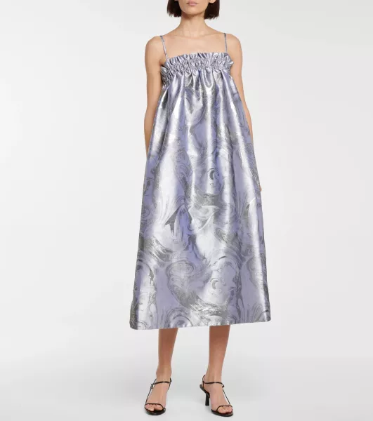 Ganni Silver Metallic Jacquard Dress