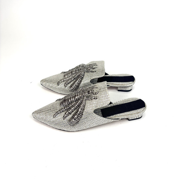 Sanayi Metallic Raffia Embellished Pointed-Toe Mules