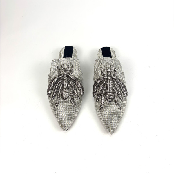 Sanayi Metallic Raffia Embellished Pointed-Toe Mules