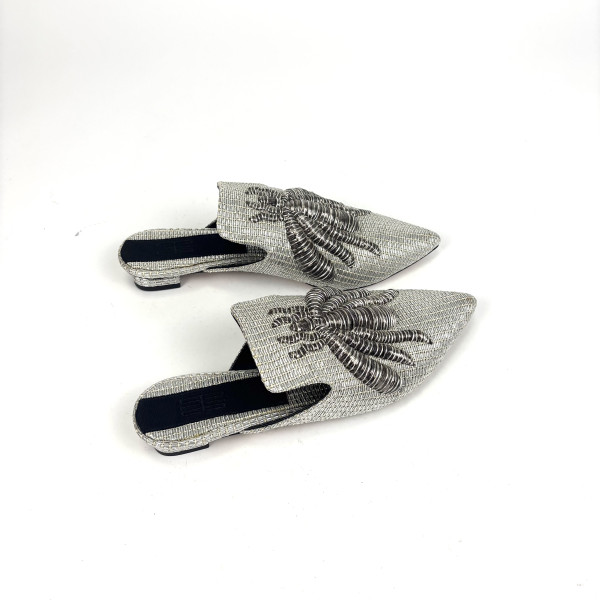Sanayi Metallic Raffia Embellished Pointed-Toe Mules