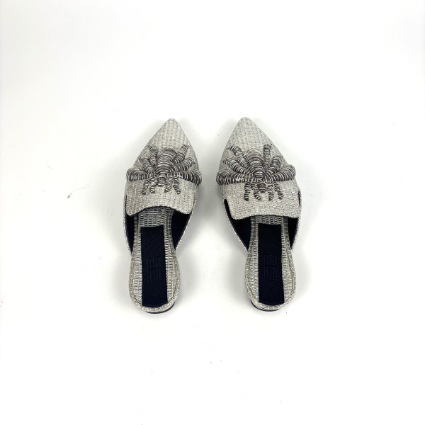 Sanayi Metallic Raffia Embellished Pointed-Toe Mules