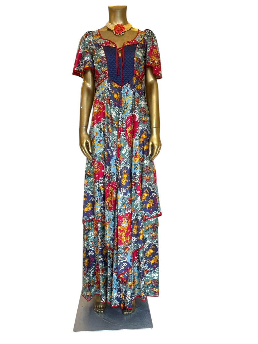 Anna Belinda 1970s Long liberty silk tie back dress