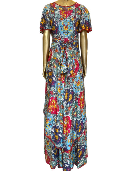 Anna Belinda 1970s Long liberty silk tie back dress