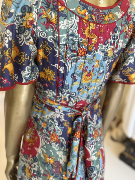 Anna Belinda 1970s Long liberty silk tie back dress