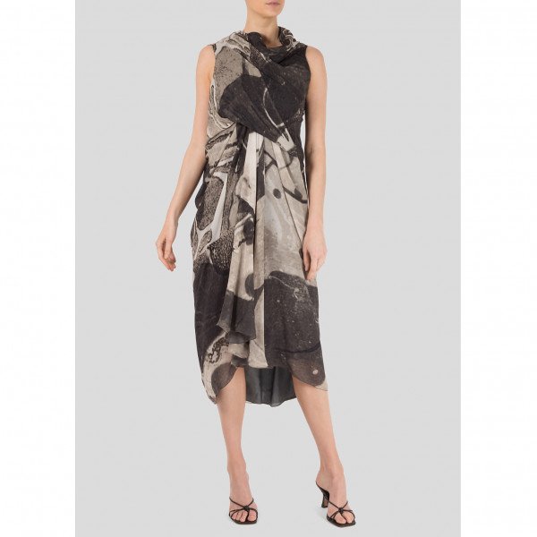 Rent Buy Rick Owens Printed Silk Draped Dress | MY WARDROBE HQ