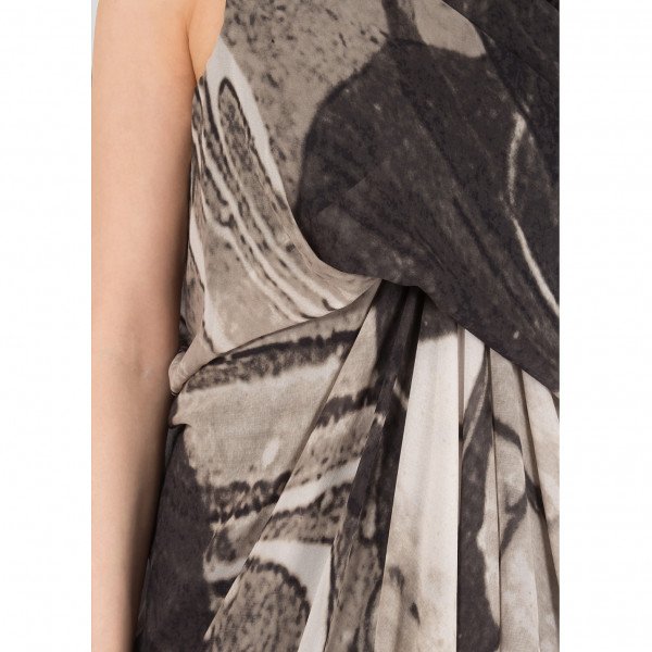 Rick Owens Printed Silk Draped Dress