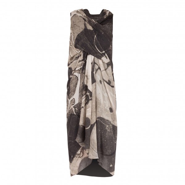Rick Owens Printed Silk Draped Dress