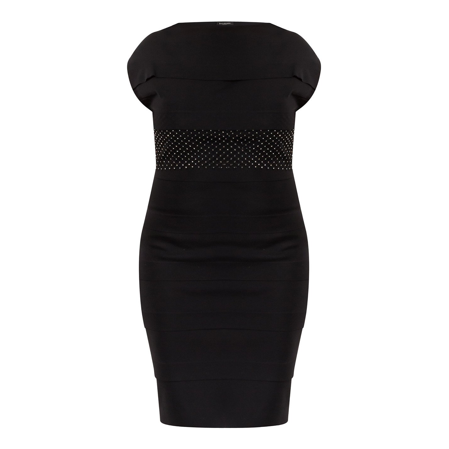 Balmain Ribbed Dress with Netted Diamanté Panel