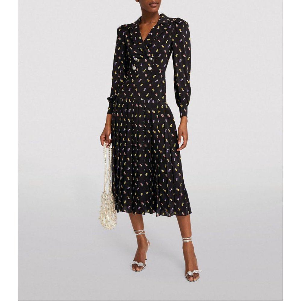 Alessandra Rich Silk Pleated Shirt Dress