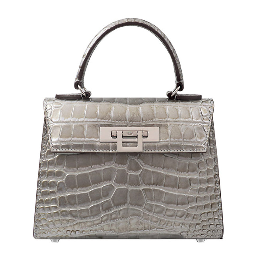 Lalage Beaumont Fonteyn Midi Orinoco 'Croc' Print Calf Leather Handbag - Silver