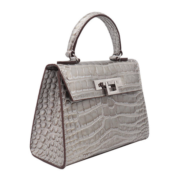 Lalage Beaumont Fonteyn Midi Orinoco 'Croc' Print Calf Leather Handbag - Silver