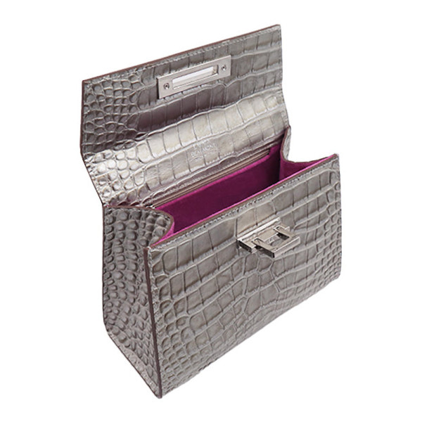 Lalage Beaumont Fonteyn Midi Orinoco 'Croc' Print Calf Leather Handbag - Silver