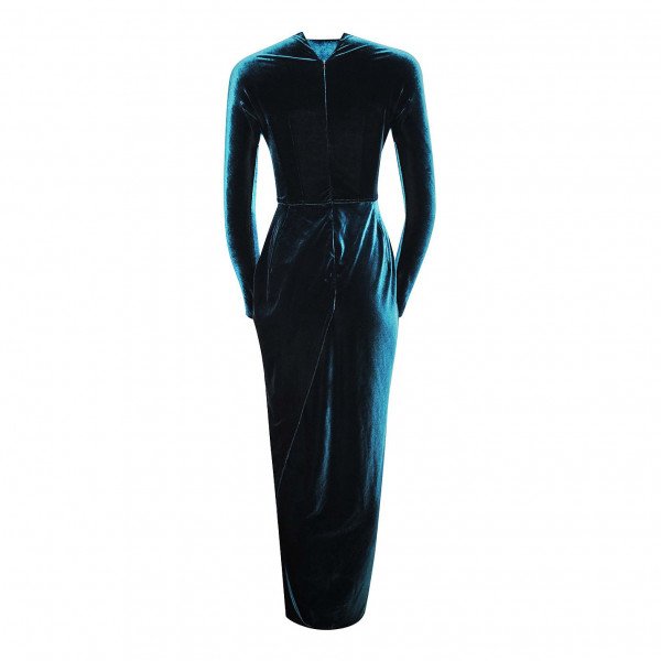 Emilio De La Morena Fitted Velvet Draped Gown