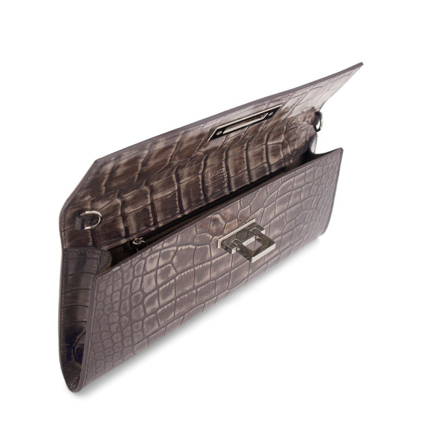 Lalage Beaumont Fonteyn Clutch Orinoco 'Croc' Print Calf Leather Handbag - Aviator