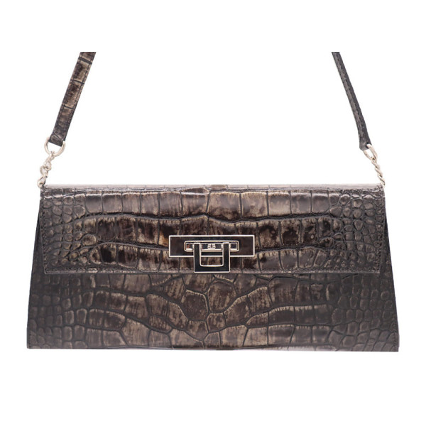 Lalage Beaumont Fonteyn Clutch Orinoco 'Croc' Print Calf Leather Handbag - Aviator