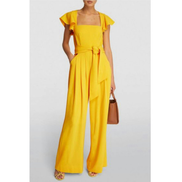 ME+EM Frill Belted Crepe Jumpsuit