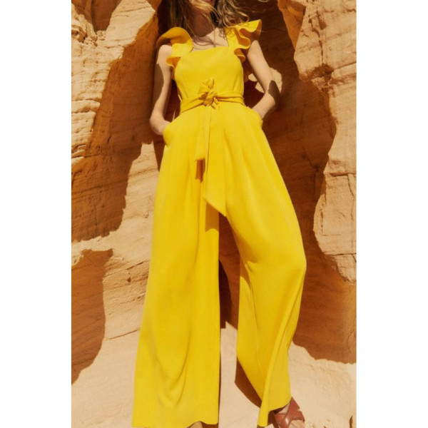 ME+EM Frill Belted Crepe Jumpsuit