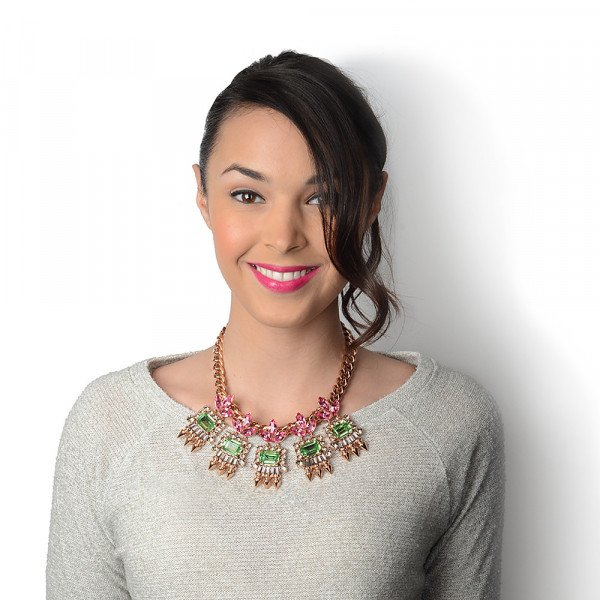 Mawi Crystal Leaf Spiked Geometric Gemstone Necklace