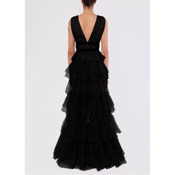 True Decadence Eliza Plunge Front Tulle Layered Maxi Dress