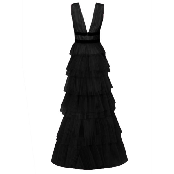True Decadence Eliza Plunge Front Tulle Layered Maxi Dress