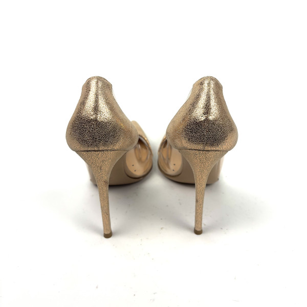 GIANVITO ROSSI Gold Leather & PVC Pointed Pumps