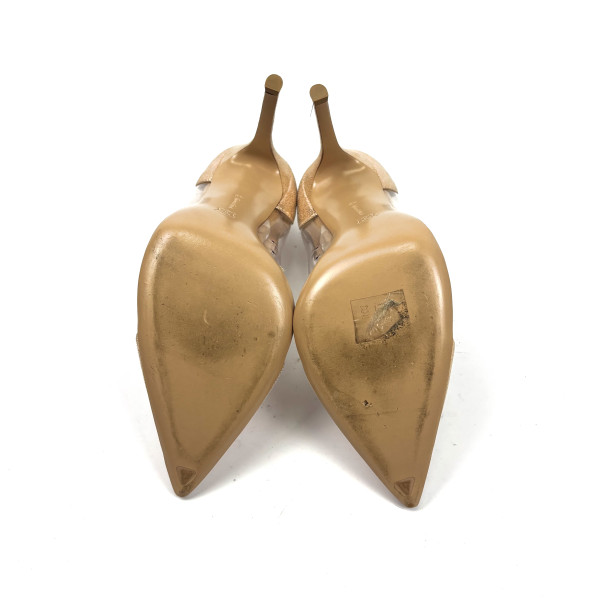 GIANVITO ROSSI Gold Leather & PVC Pointed Pumps