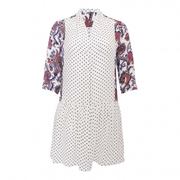 Sandro Drop Waist Dot Print Silk Dress