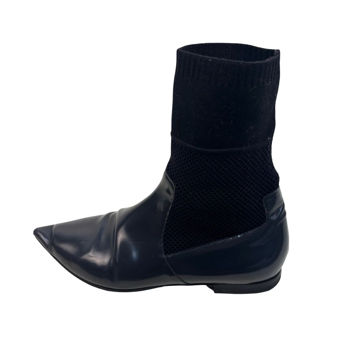 Burberry District Glossed-Leather and Knit Sock Boots