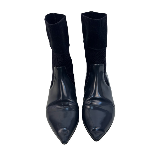 Burberry District Glossed-Leather and Knit Sock Boots