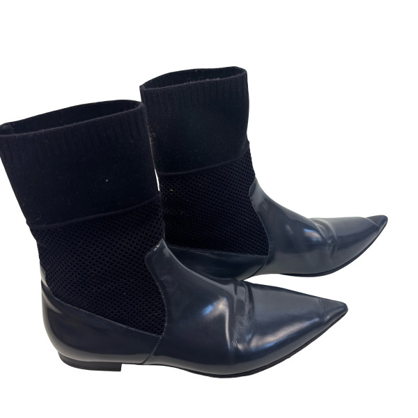 Burberry District Glossed-Leather and Knit Sock Boots