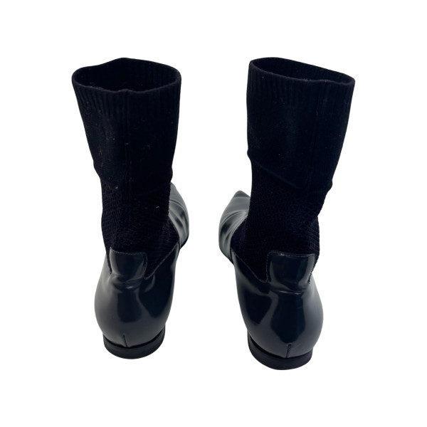 Burberry District Glossed-Leather and Knit Sock Boots