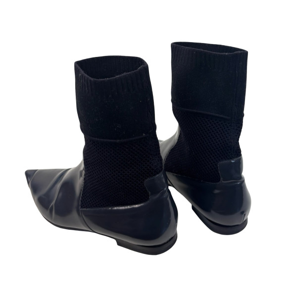 Burberry District Glossed-Leather and Knit Sock Boots