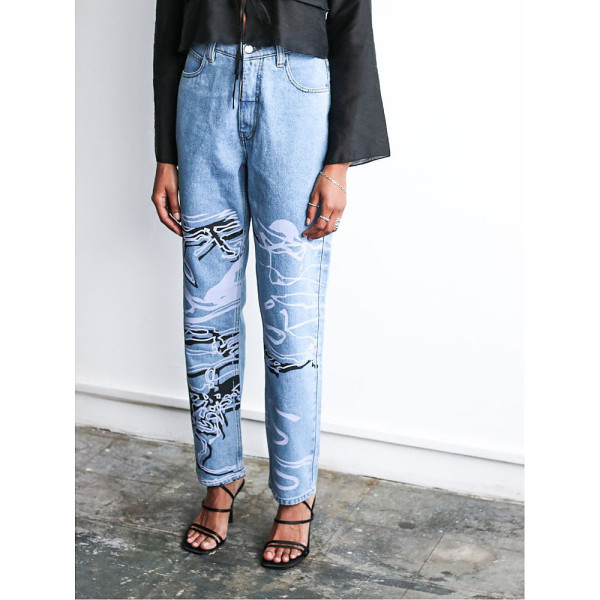 Fanfare Label High Waisted Organic & Recycled Moss Movement Blue Jeans