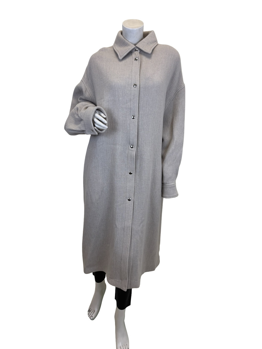 IRO Light Beige Wool-Blend Coat with Snap Buttons