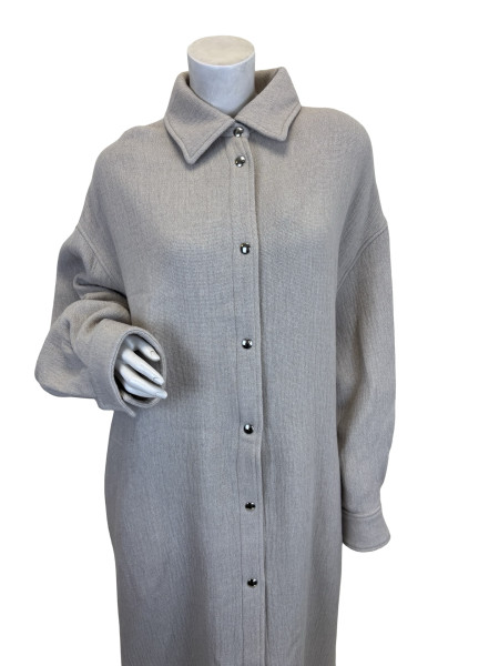 IRO Light Beige Wool-Blend Coat with Snap Buttons