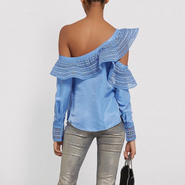Self-Portrait One-Shoulder Lace Blouse