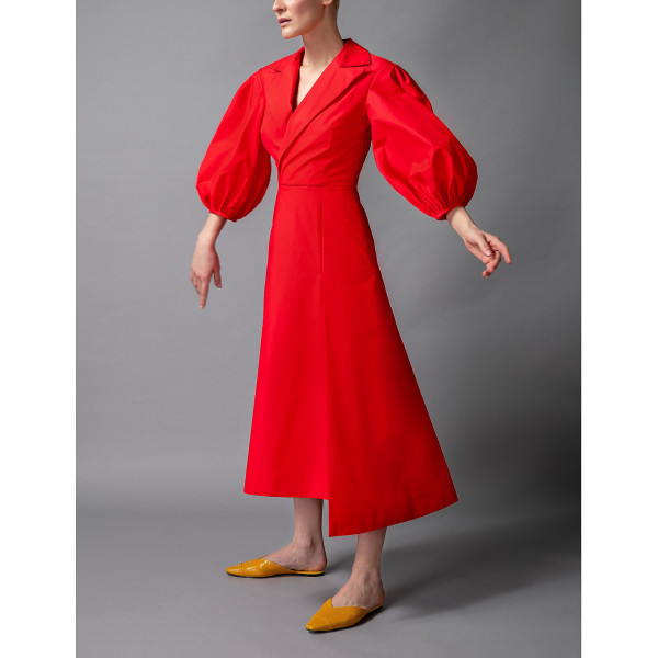 FEMPONIQ Wide Lapel Asymmetric Cotton Dress