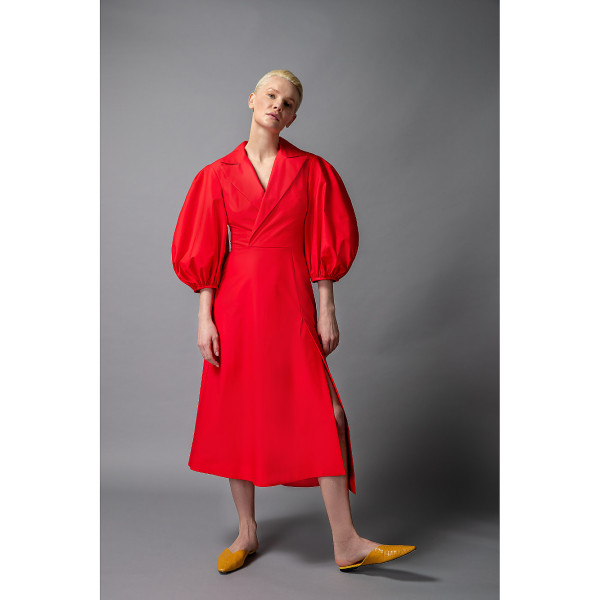 FEMPONIQ Wide Lapel Asymmetric Cotton Dress