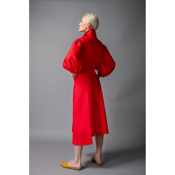 FEMPONIQ Wide Lapel Asymmetric Cotton Dress