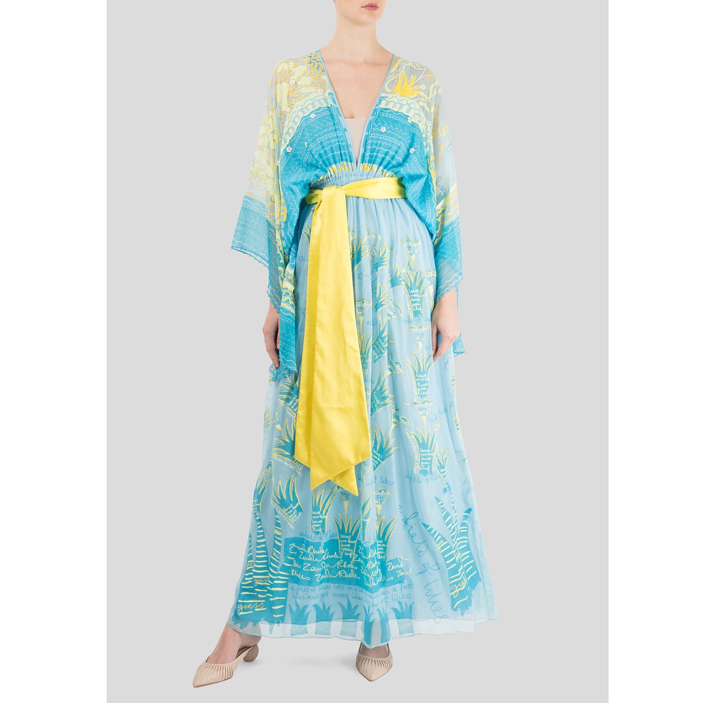 Zandra Rhodes Silk-Chiffon Sky Blue Maxi Dress