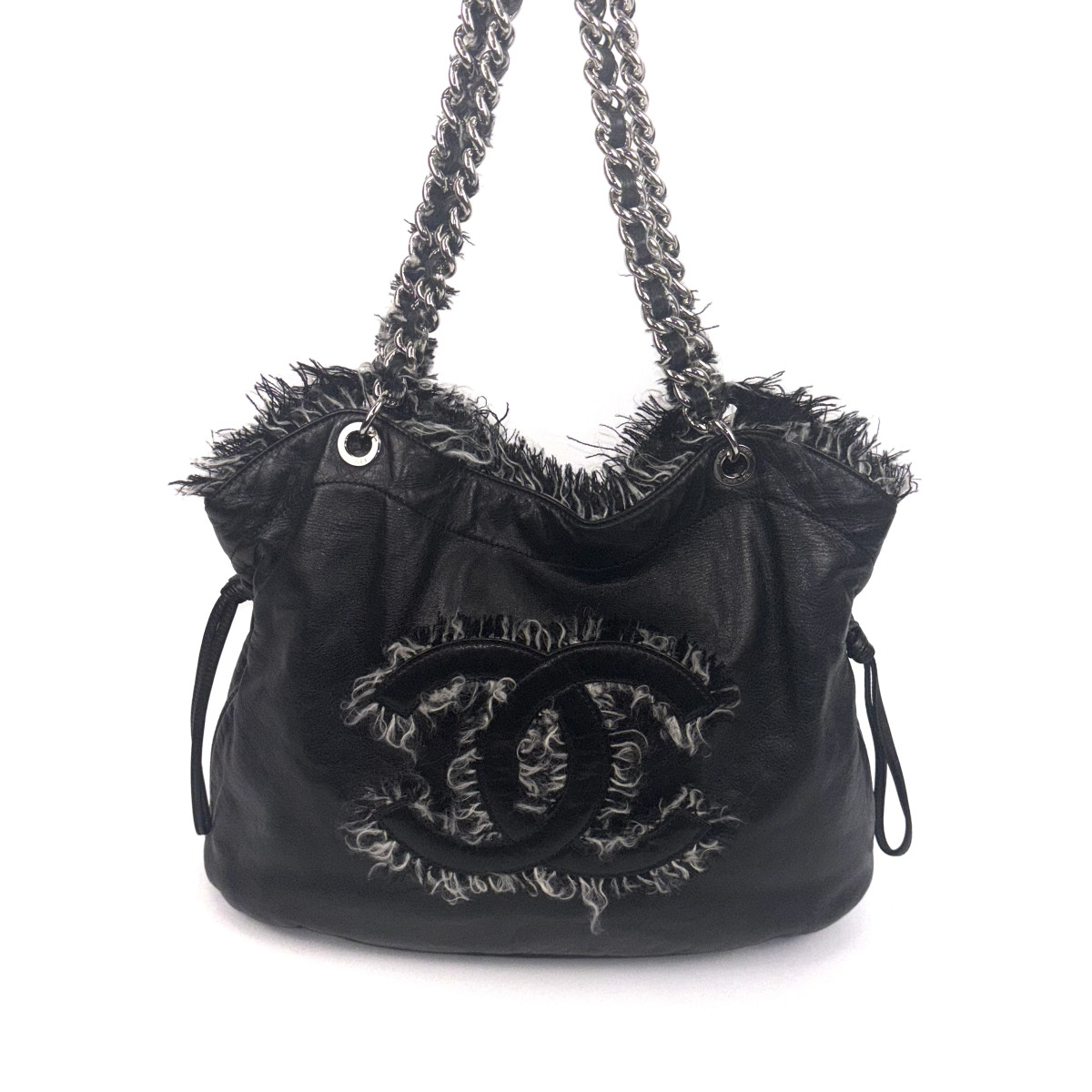 CHANEL Tweed Lambskin Bon Bon Drawstring Tweedy Tote