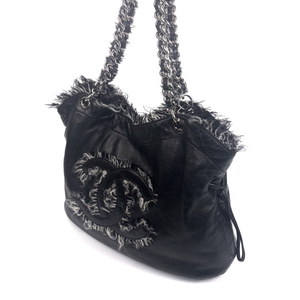 CHANEL Tweed Lambskin Bon Bon Drawstring Tweedy Tote