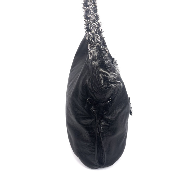 CHANEL Tweed Lambskin Bon Bon Drawstring Tweedy Tote