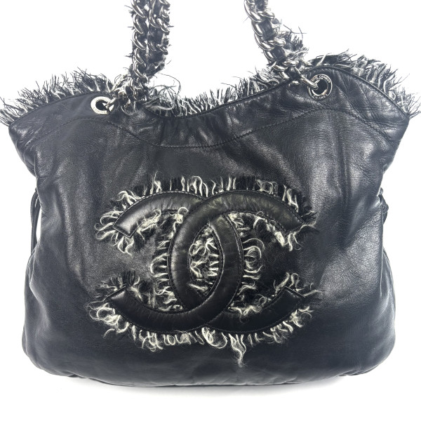 CHANEL Tweed Lambskin Bon Bon Drawstring Tweedy Tote